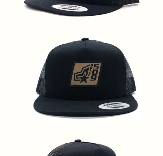 Black hats with leather patches
